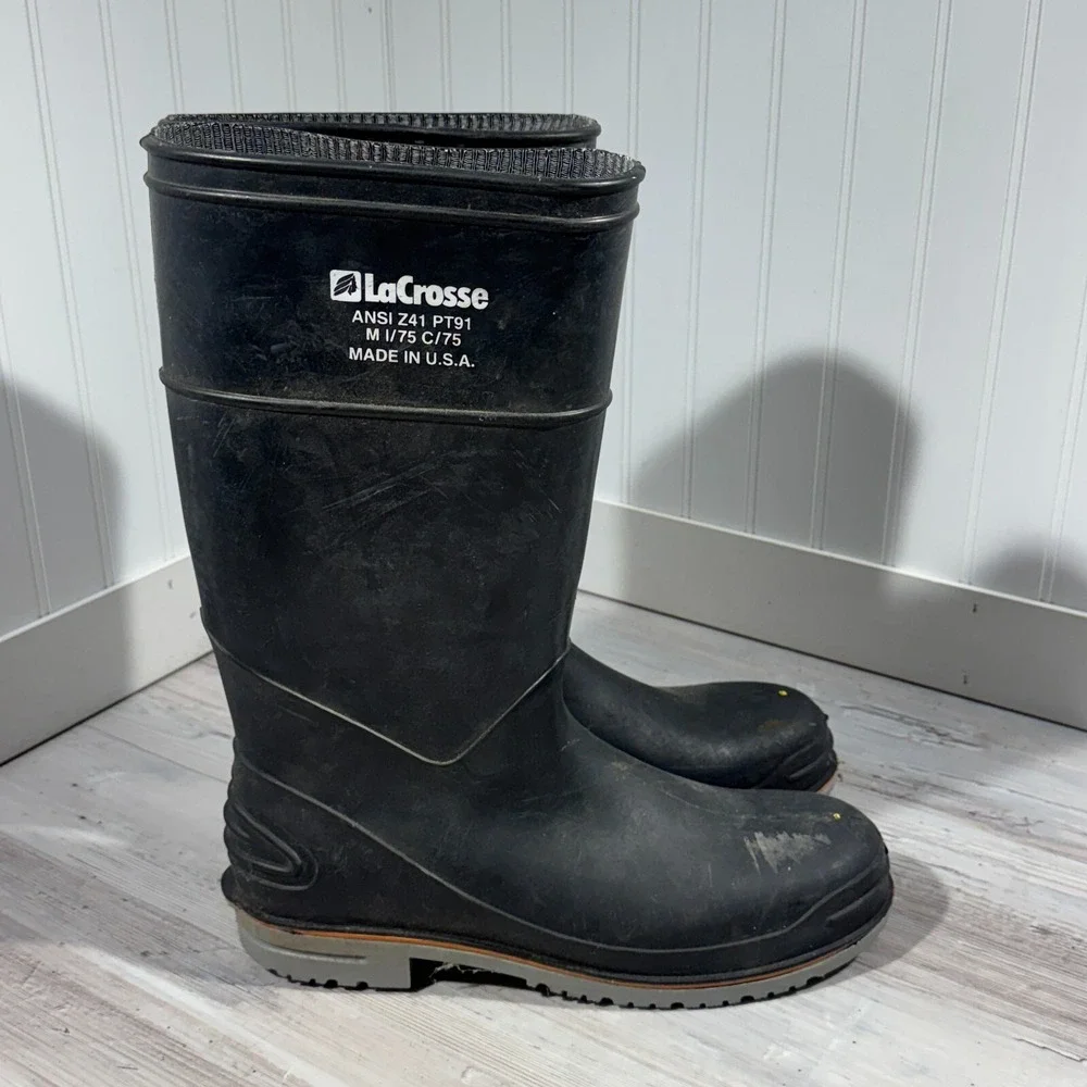 LaCrosse Boots Rubber Men‎ Size 13 Safety Toe Work Boots ANSI Z41 PT91 Black USA
